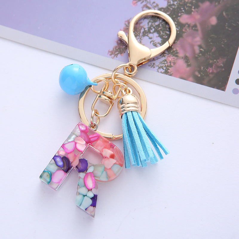 Wholesale English Alphabet Tassel Pendant Resin Drop Glue Keychains